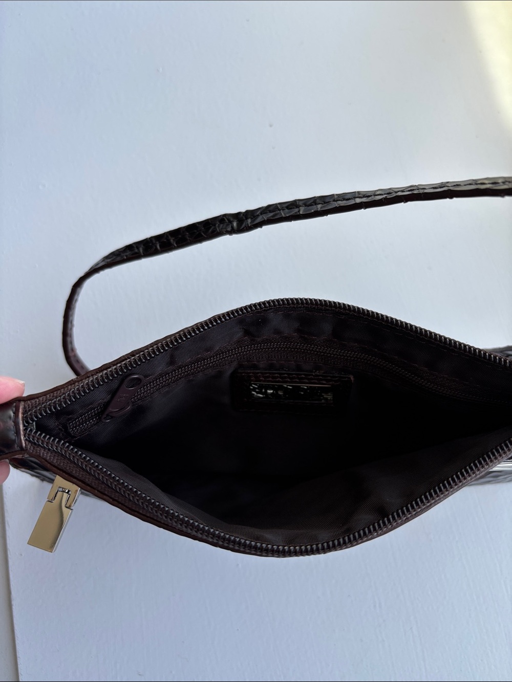 Danier Brown & Black Python Embossed Leather Purse Wristlet Clutch EUC - Picture 6 of 10